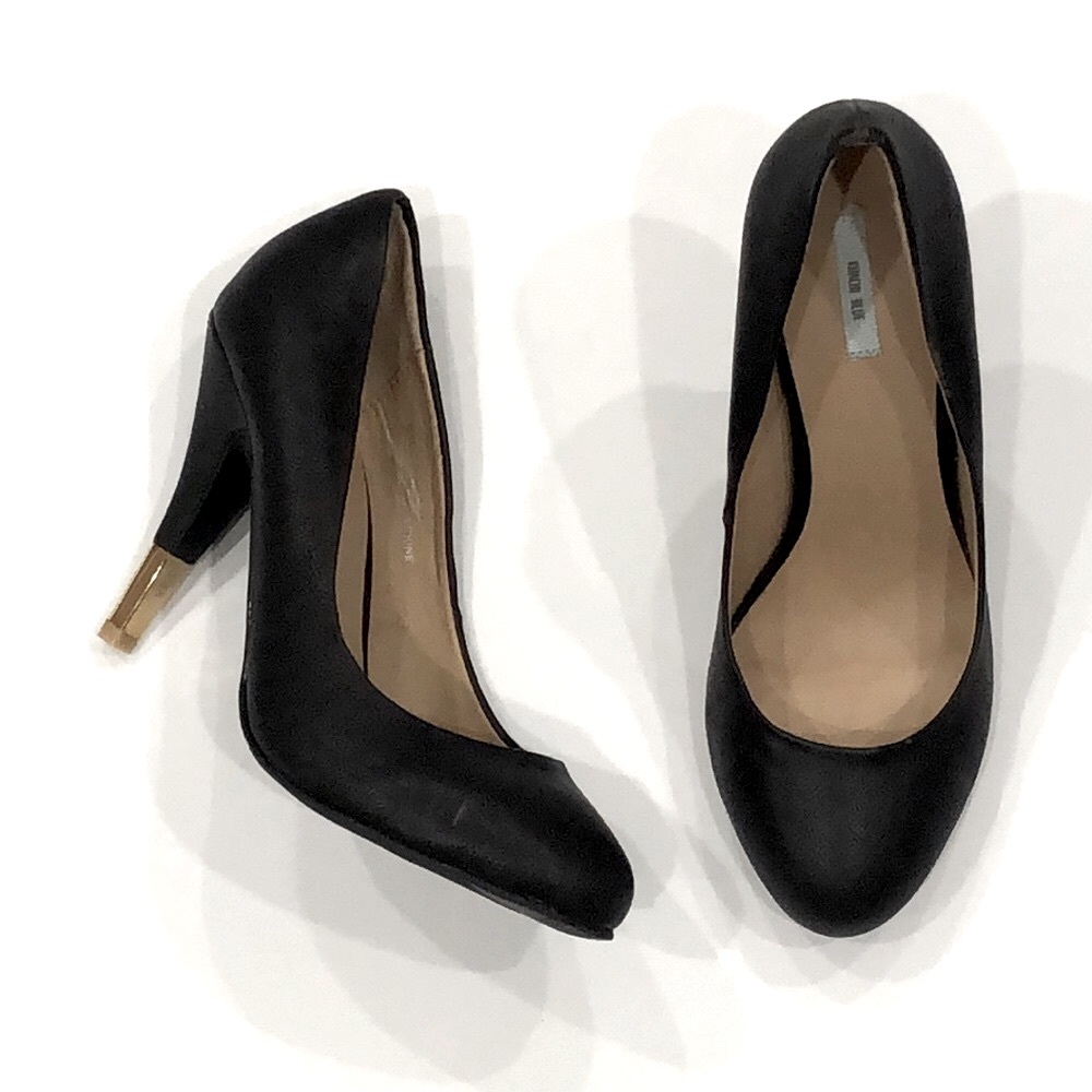 Kimchi Blue Faux Black Leather Gold Heel Pumps